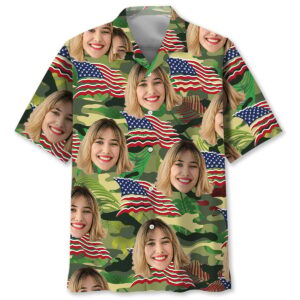 Sportswearmerch American Army Wife Custom Face Hawaiian Shirt For Fan