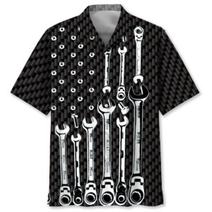 Sportswearmerch American Mechanic Black And White Hawaiian Shirt For Fan