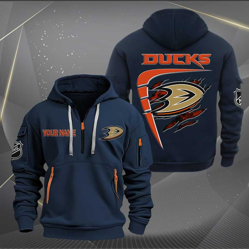 Sportswearmerch Anaheim Ducks NHL Personalized Half Zip Hoodie For Fan