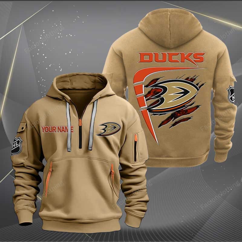 Sportswearmerch Anaheim Ducks NHL Personalized Half Zip Hoodie For Fan