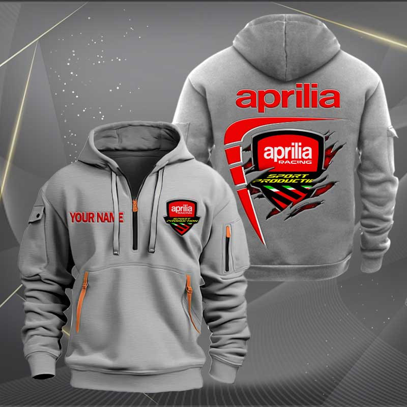 Sportswearmerch Aprilia Motorcycle Personalized Half Zip Hoodie For Fan