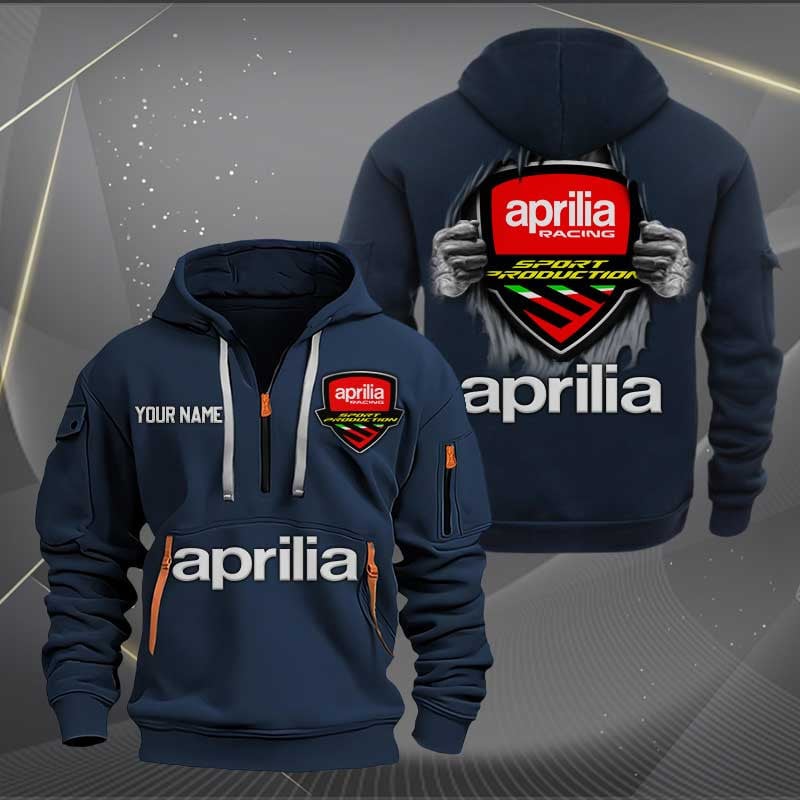 Sportswearmerch Aprilia Motorcycles Personalized Half Zip Hoodie For Fan