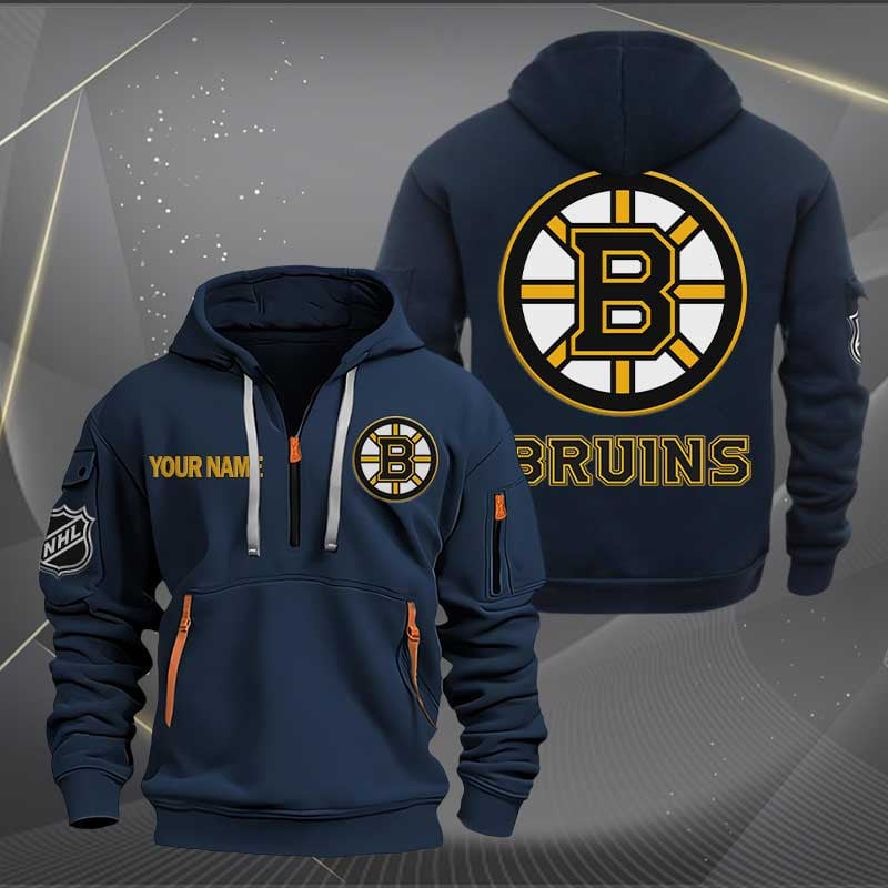 Sportswearmerch Boston Bruins NHL Half Zip Hoodie For Fan