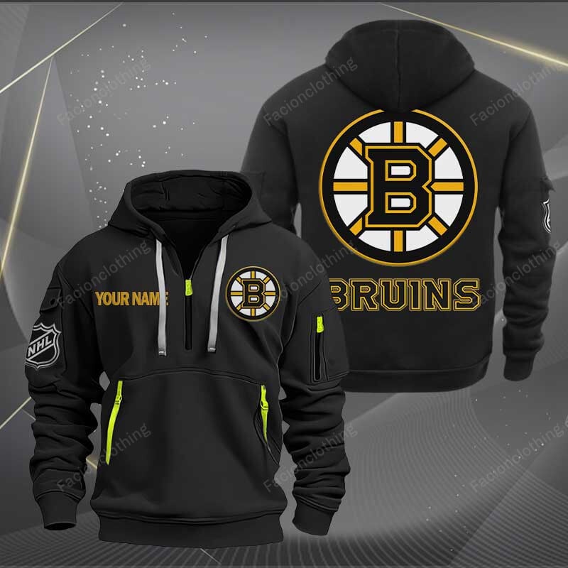 Sportswearmerch Boston Bruins NHL Half Zip Hoodie For Fan