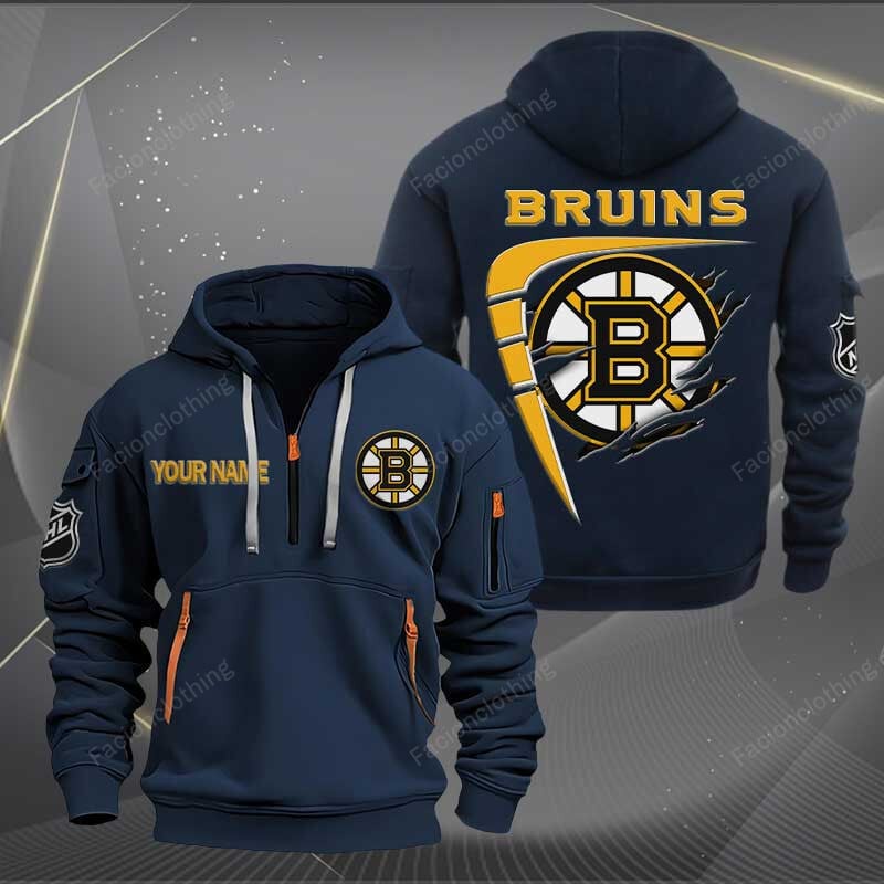 Sportswearmerch Boston Bruins NHL Personalized Half Zip Hoodie For Fan