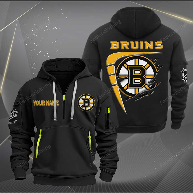 Sportswearmerch Boston Bruins NHL Personalized Half Zip Hoodie For Fan