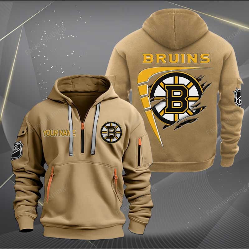 Sportswearmerch Boston Bruins NHL Personalized Half Zip Hoodie For Fan