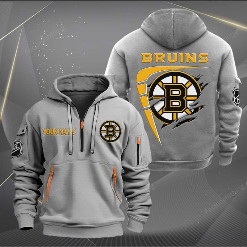Sportswearmerch Boston Bruins NHL Personalized Half Zip Hoodie For Fan