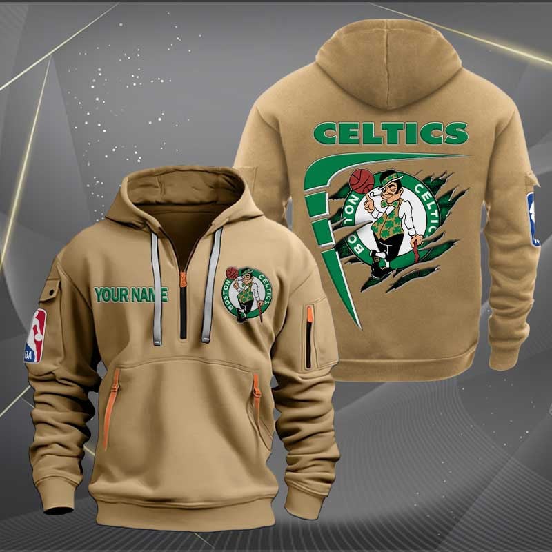 Sportswearmerch Boston Celtics NBA Personalized Half Zip Hoodie For Fan