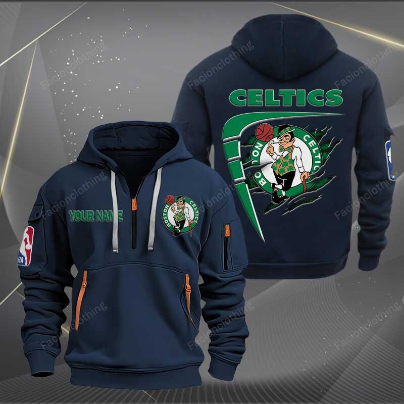Sportswearmerch Boston Celtics NBA Personalized Half Zip Hoodie For Fan
