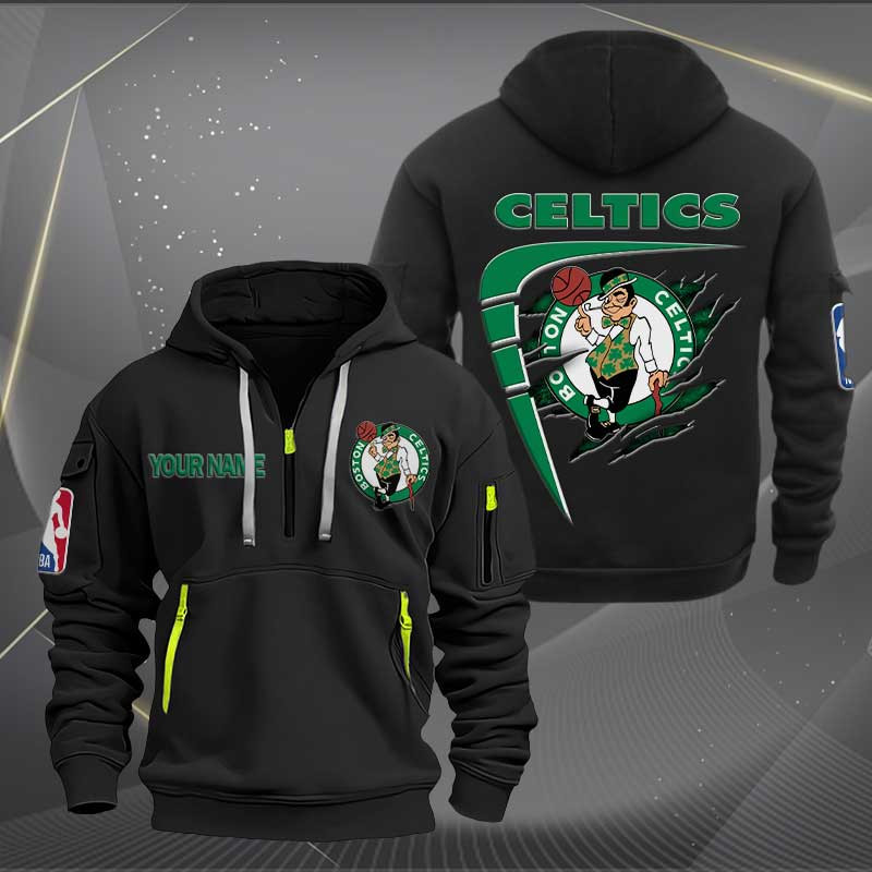 Sportswearmerch Boston Celtics NBA Personalized Half Zip Hoodie For Fan