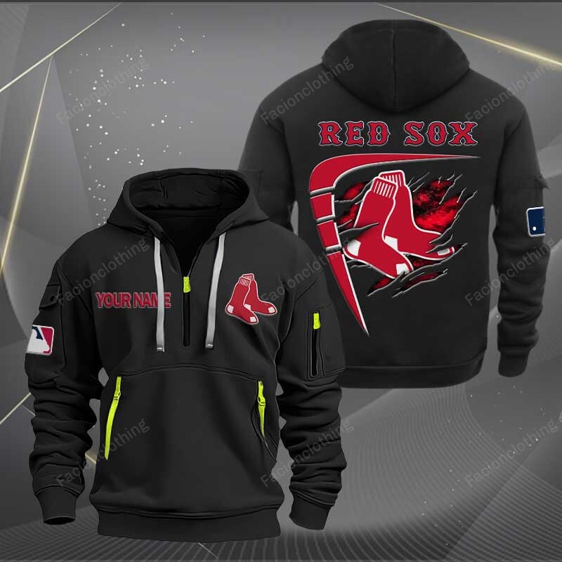 Sportswearmerch Boston Red Sox MLB Personalized Half Zip Hoodie For Fan