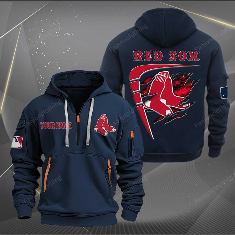 Sportswearmerch Boston Red Sox MLB Personalized Half Zip Hoodie For Fan