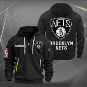 Sportswearmerch Brooklyn Nets NBA Half Zip Hoodie For Fan
