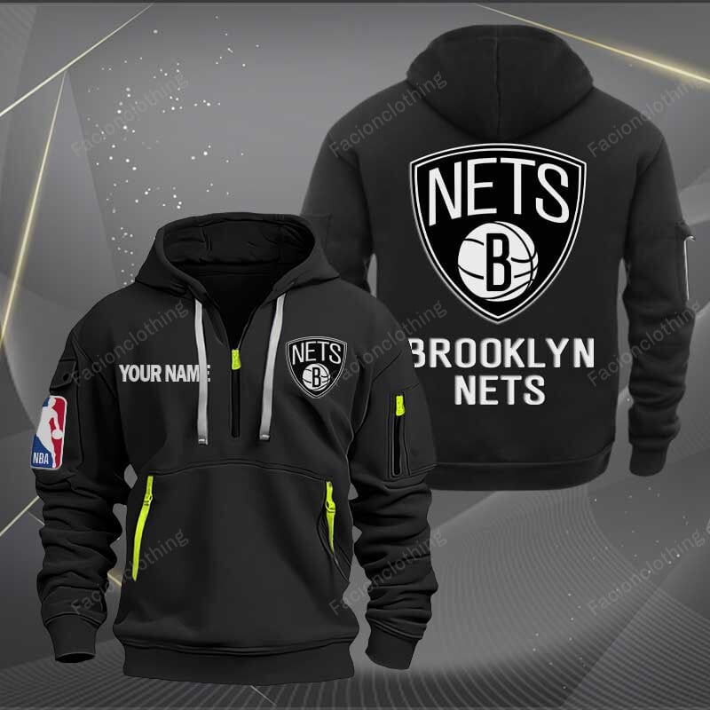 Sportswearmerch Brooklyn Nets NBA Half Zip Hoodie For Fan