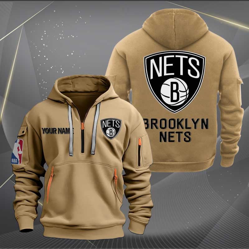 Sportswearmerch Brooklyn Nets NBA Personalized Half Zip Hoodie For Fan