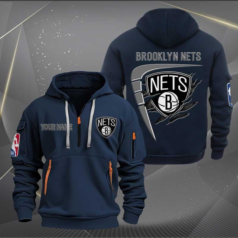 Sportswearmerch Brooklyn Nets NBA Personalized Half Zip Hoodie For Fan