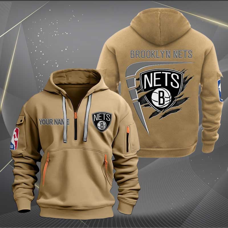 Sportswearmerch Brooklyn Nets NBA Personalized Half Zip Hoodie For Fan