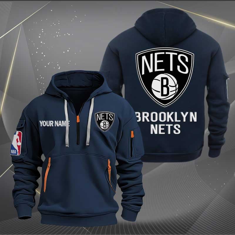 Sportswearmerch Brooklyn Nets NBA Personalized Half Zip Hoodie For Fan