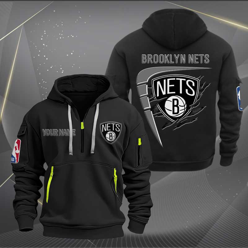 Sportswearmerch Brooklyn Nets NBA Personalized Half Zip Hoodie For Fan