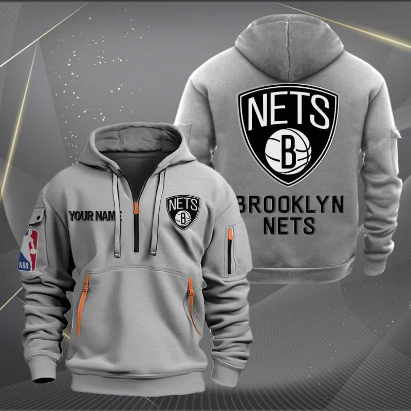 Sportswearmerch Brooklyn Nets NBA Personalized Half Zip Hoodie For Fan