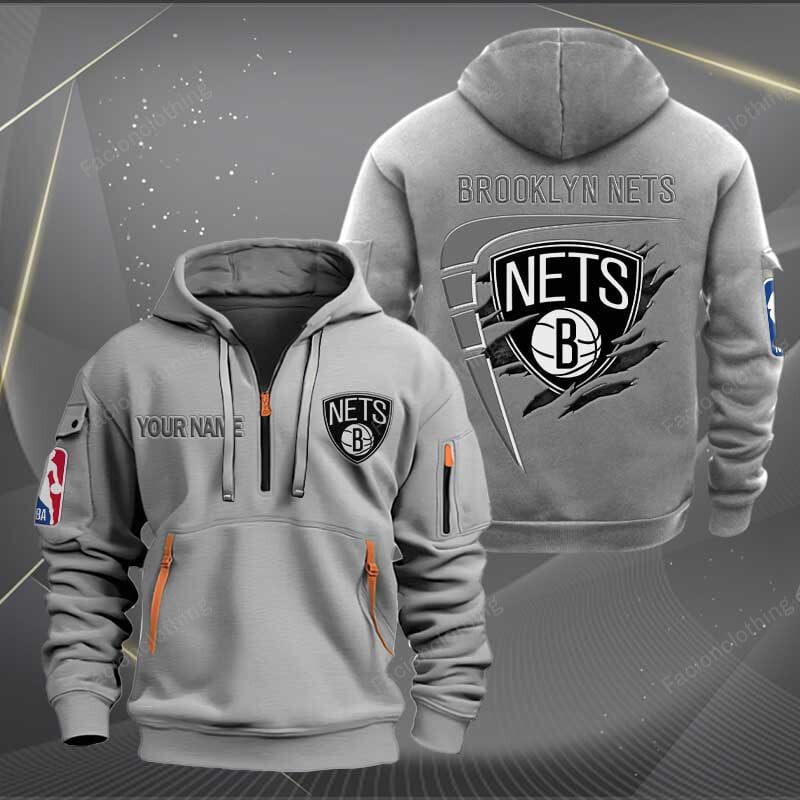 Sportswearmerch Brooklyn Nets NBA Personalized Half Zip Hoodie For Fan