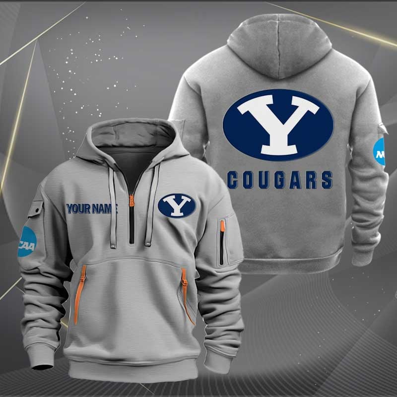 Sportswearmerch BYU Cougars NCAA Personalized Half Zip Hoodie For Fan