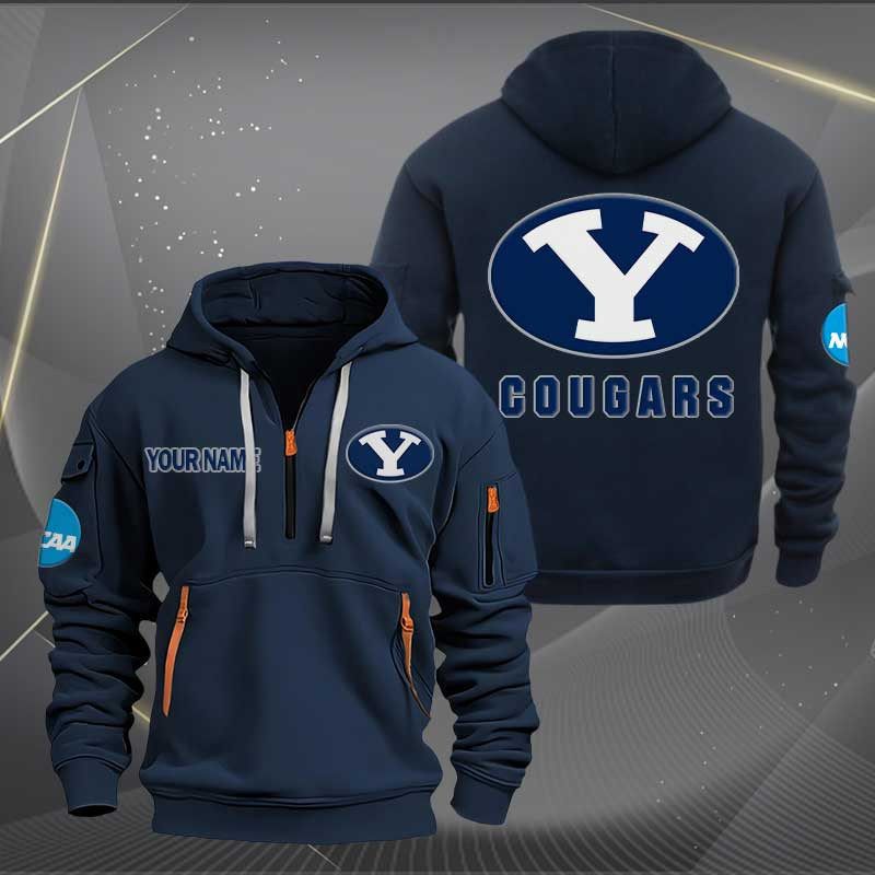 Sportswearmerch BYU Cougars NCAA Personalized Half Zip Hoodie For Fan