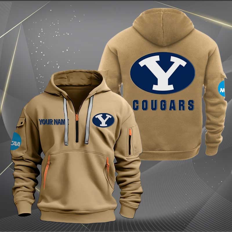 Sportswearmerch BYU Cougars NCAA Personalized Half Zip Hoodie For Fan