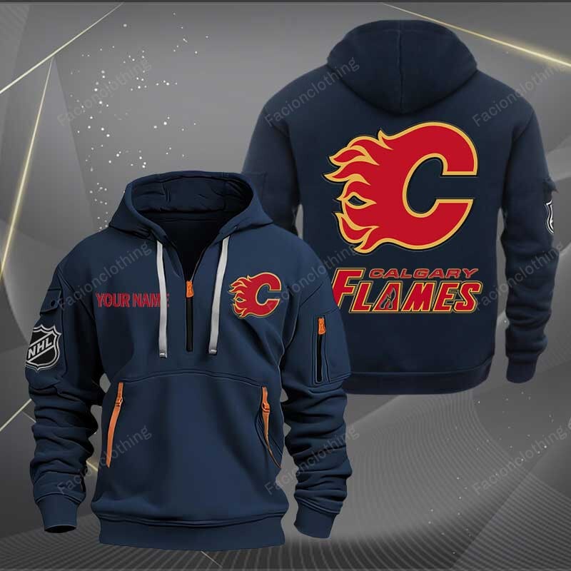 Sportswearmerch Calgary Flames NHL Personalized Half Zip Hoodie For Fan