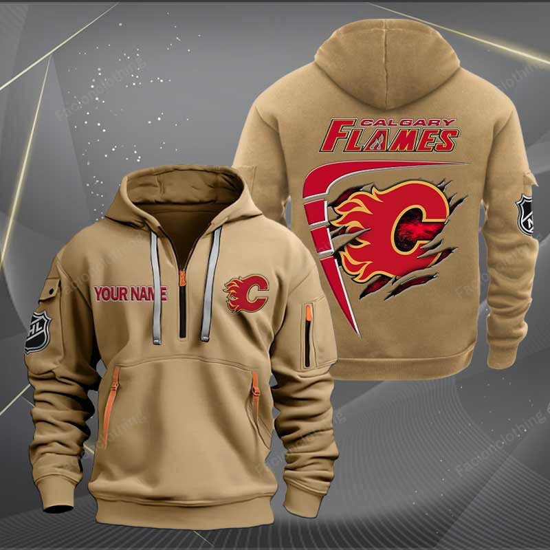 Sportswearmerch Calgary Flames NHL Personalized Half Zip Hoodie For Fan