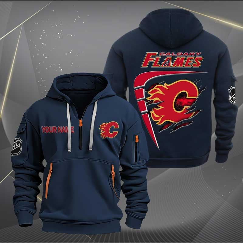 Sportswearmerch Calgary Flames NHL Personalized Half Zip Hoodie For Fan
