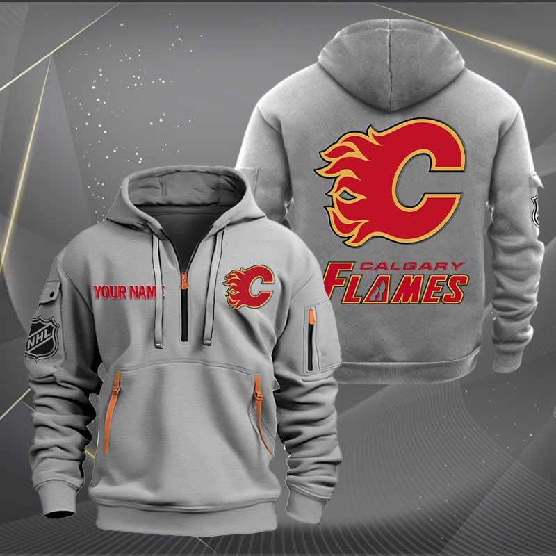 Sportswearmerch Calgary Flames NHL Personalized Half Zip Hoodie For Fan
