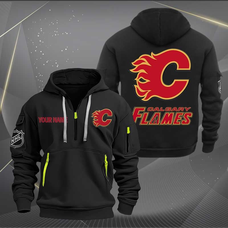 Sportswearmerch Calgary Flames NHL Personalized Half Zip Hoodie For Fan
