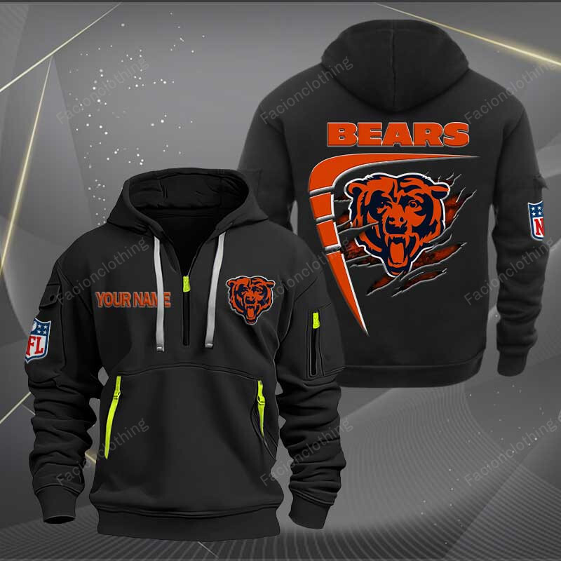 Sportswearmerch Chicago Bears NFL Personalized Half Zip Hoodie For Fan