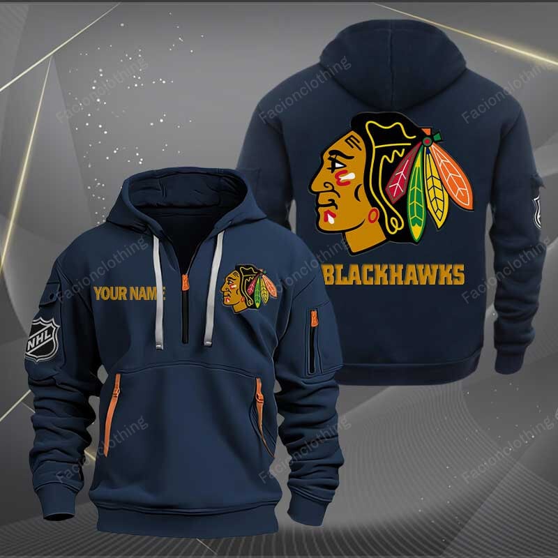 Sportswearmerch Chicago Blackhawks NHL Half Zip Hoodie For Fan