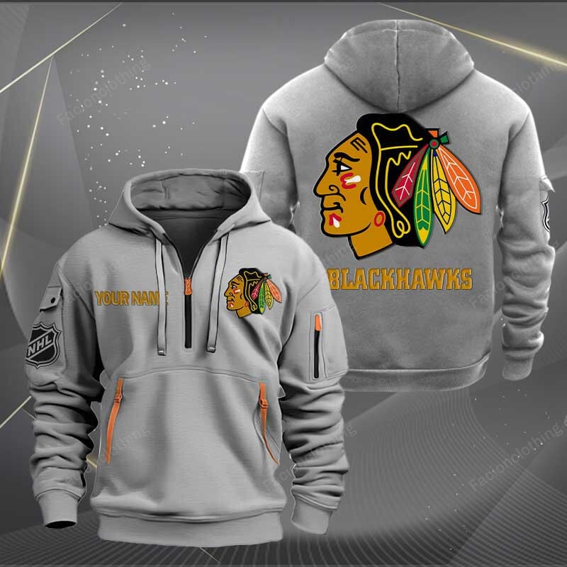 Sportswearmerch Chicago Blackhawks NHL Half Zip Hoodie For Fan