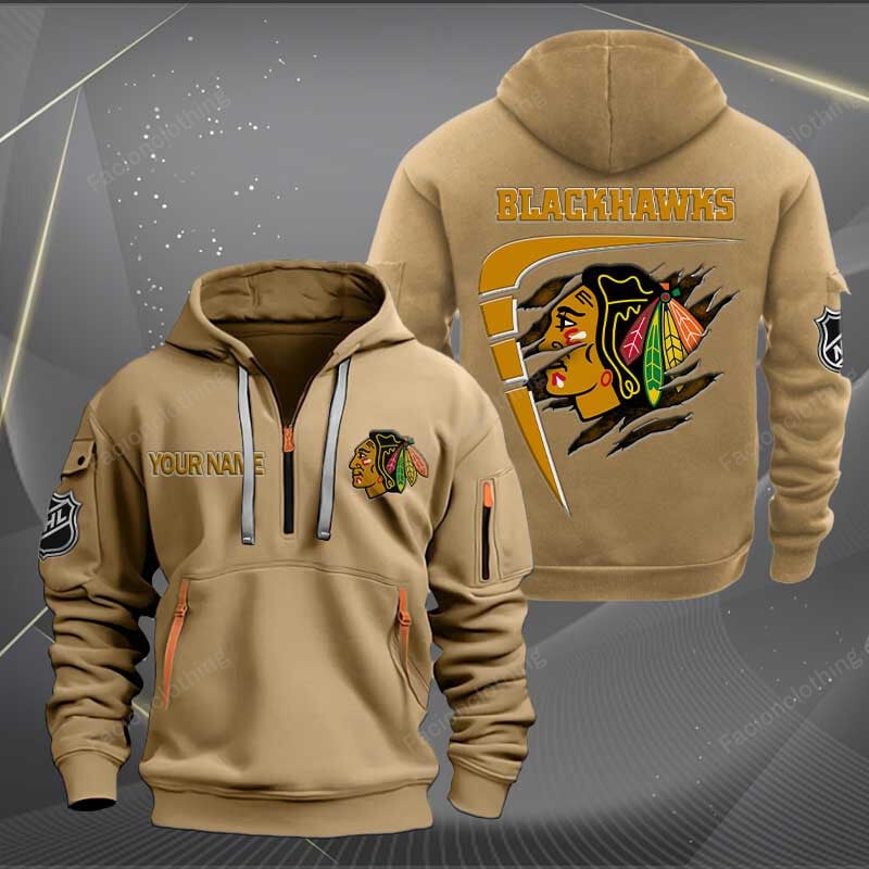 Sportswearmerch Chicago Blackhawks NHL Personalized Half Zip Hoodie For Fan