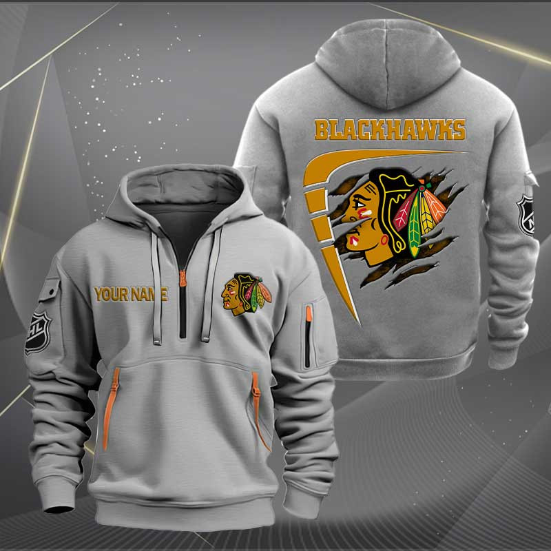Sportswearmerch Chicago Blackhawks NHL Personalized Half Zip Hoodie For Fan