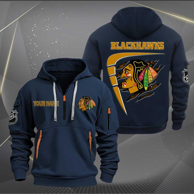 Sportswearmerch Chicago Blackhawks NHL Personalized Half Zip Hoodie For Fan