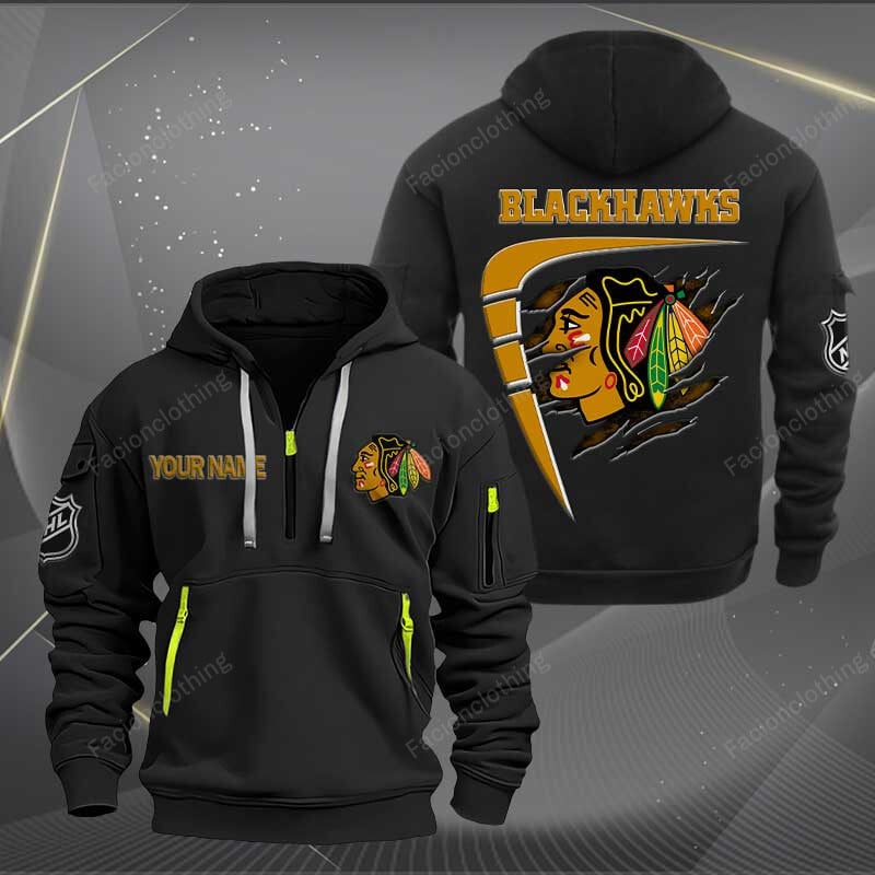 Sportswearmerch Chicago Blackhawks NHL Personalized Half Zip Hoodie For Fan