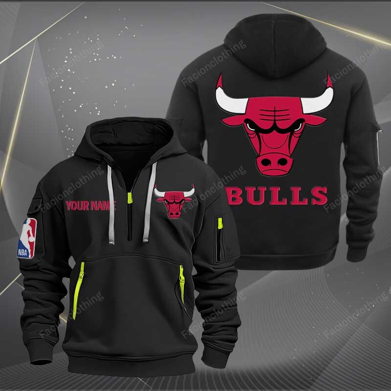 Sportswearmerch Chicago Bulls NBA Half Zip Hoodie For Fan