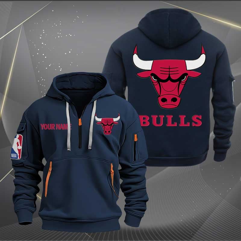 Sportswearmerch Chicago Bulls NBA Half Zip Hoodie For Fan