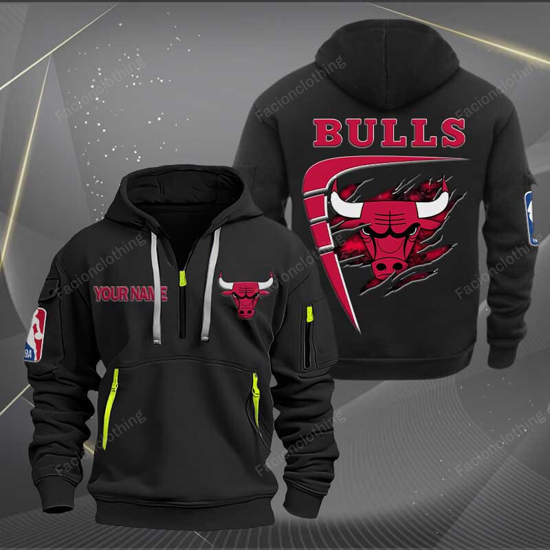 Sportswearmerch Chicago Bulls NBA Personalized Half Zip Hoodie For Fan