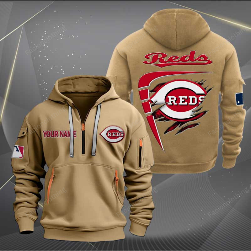 Sportswearmerch Cincinnati Reds MLB Personalized Half Zip Hoodie For Fan