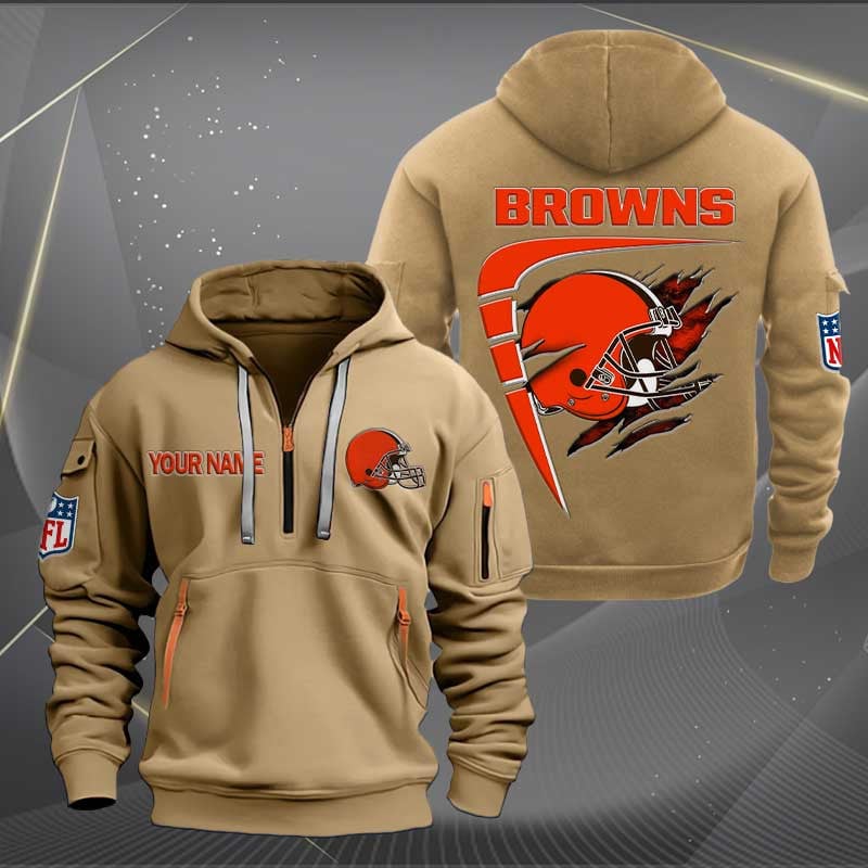 Sportswearmerch Cleveland Browns NFL Personalized Half Zip Hoodie For Fan