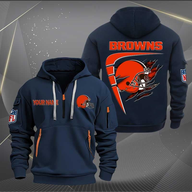 Sportswearmerch Cleveland Browns NFL Personalized Half Zip Hoodie For Fan