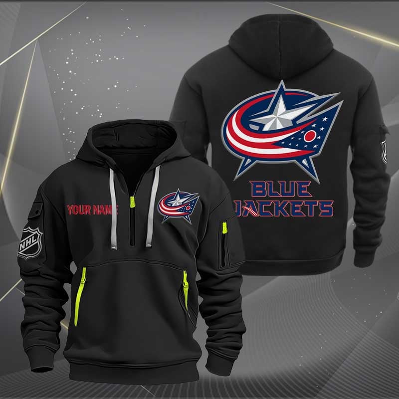 Sportswearmerch Columbus Blue JAC Carkets NHL Half Zip Hoodie For Fan