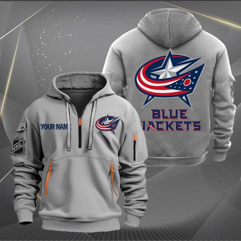 Sportswearmerch Columbus Blue JAC Carkets NHL Half Zip Hoodie For Fan