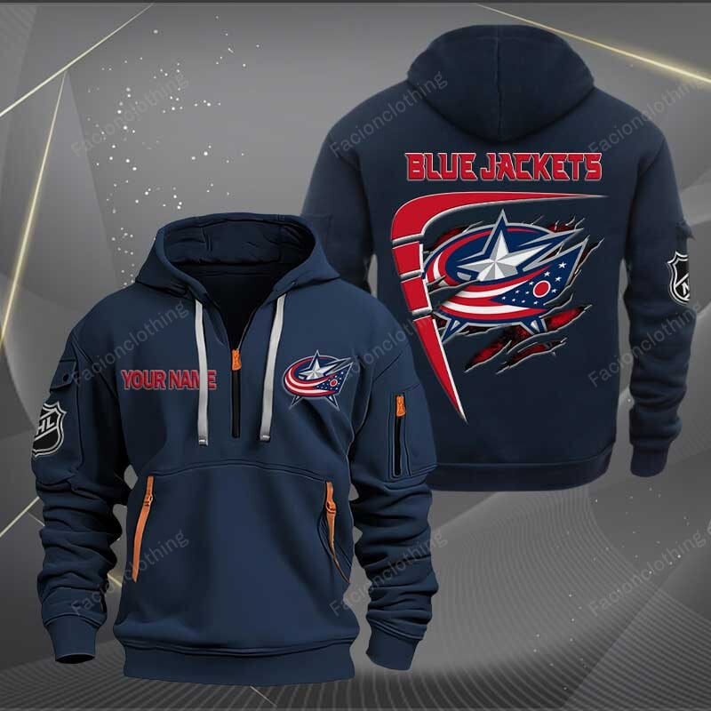 Sportswearmerch Columbus Blue Jackets NHL Personalized Half Zip Hoodie For Fan